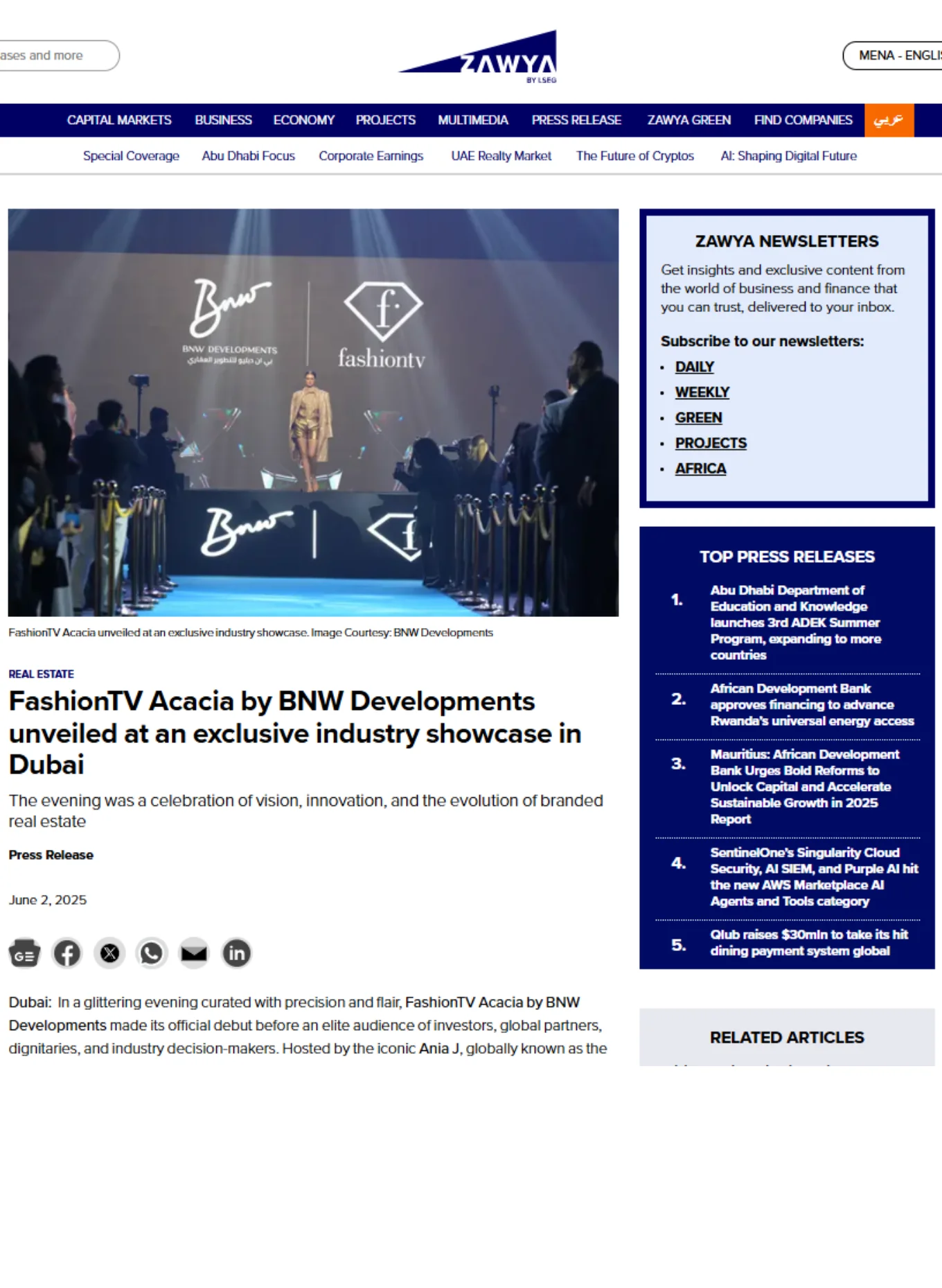 Zawya coverage of the FashionTV Acacia showcase in Dubai