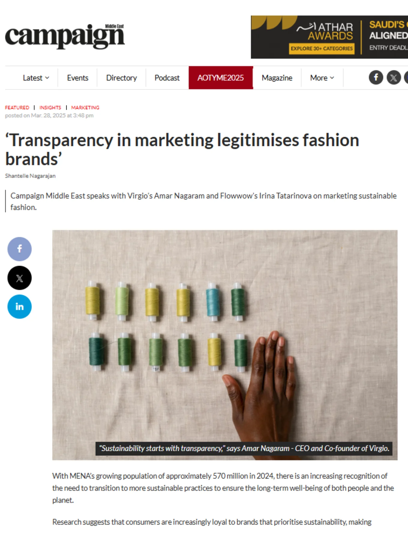 Campaign Middle East article on transparency in fashion marketing featuring Virgio